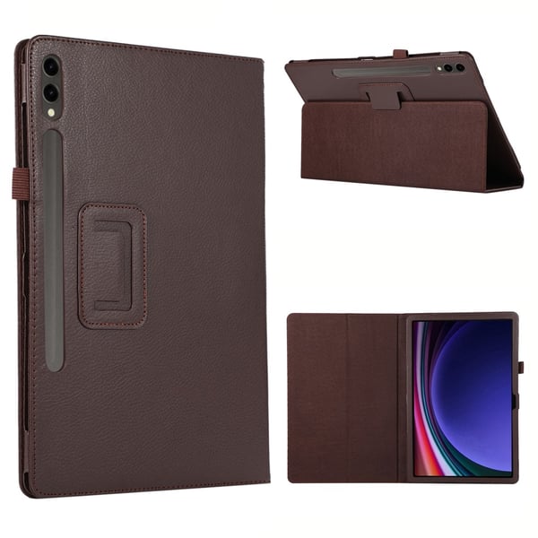 Samsung Galaxy Tab S10 Plus Etui Bi-Fold Stand Læder Tablet Cover Litchi Texture - Brun