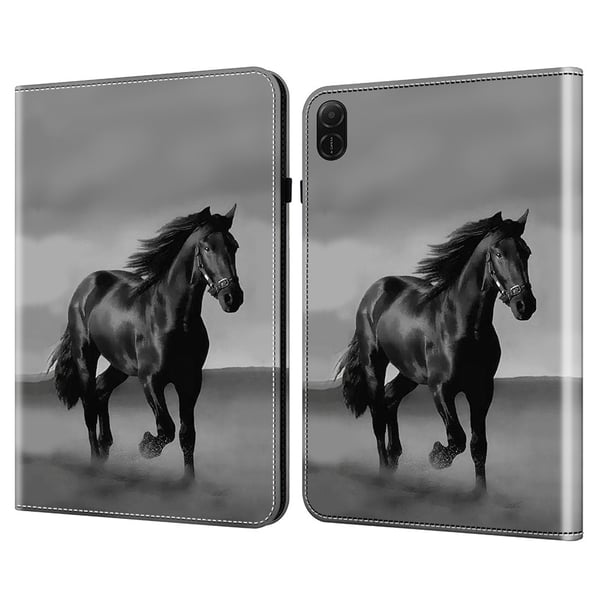 Honor Pad X8a Case Flip Stand Leather Tablet Cover Pattern Printed - Black Horse