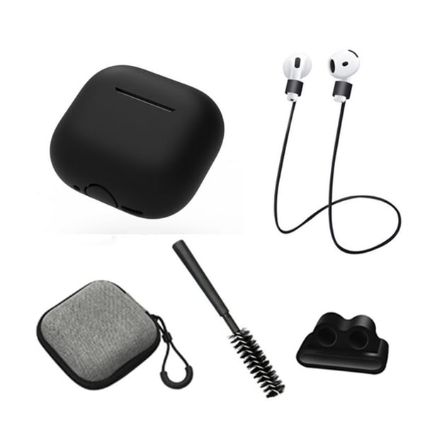 AirPods 4 Høretelefoner 5 i 1 Beskyttelsesetui og Anti Lost Rope og Opbevaringsetui og Børste og Urbånd Øreproppholder - Sort
