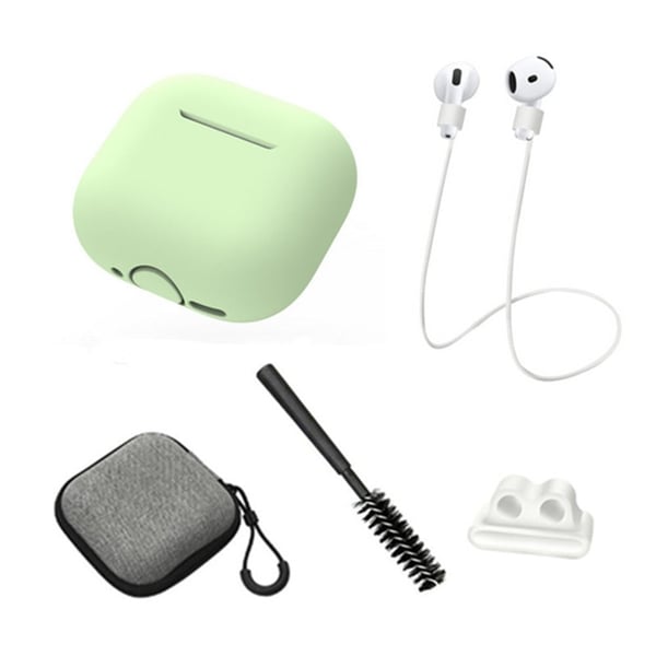 AirPods 4 Høretelefoner 5 i 1 Beskyttelsesetui og Anti Lost Rope og Opbevaringsetui og Børste og Urbånd Øreproppholder - Matcha-Grøn