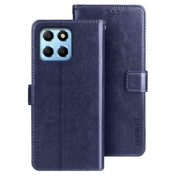 IDEWEI Crazy Horse Texture Wallet Stand Cover Honor X6 4G, Scratch Resistant Vegan Leather Magnetic Clasp Phone Case - Dark Blue