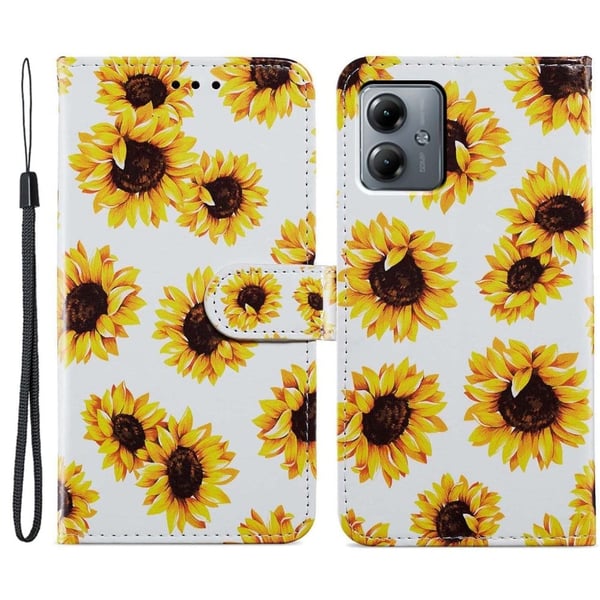 Motorola Moto G54 5G Case Vegan Leather Pattern Printing Stand Protective Phone Cover - Sunflower