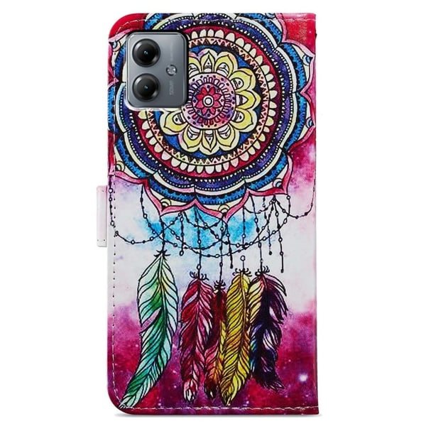Motorola Moto G54 5G Case Vegan Leather Pattern Printing Stand Protective Phone Cover - Dream Catcher
