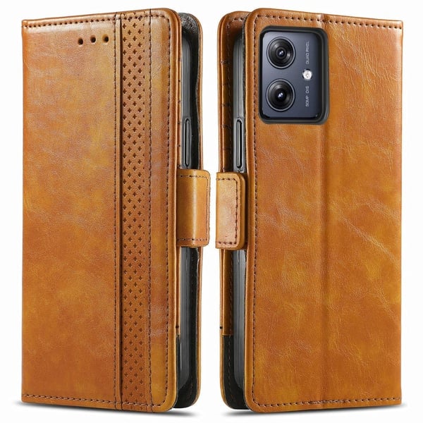 CASENEO 002 Series Motorola Moto G54 5G Wallet Case RFID Blocking Vegan Leather Flip Phone Cover - Light Brown