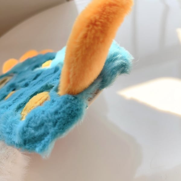 KJS-027 iPhone 15 Pro Max Case Monster Dinosaur Lens Kickstand Flexible Warm Plush Phone Cover