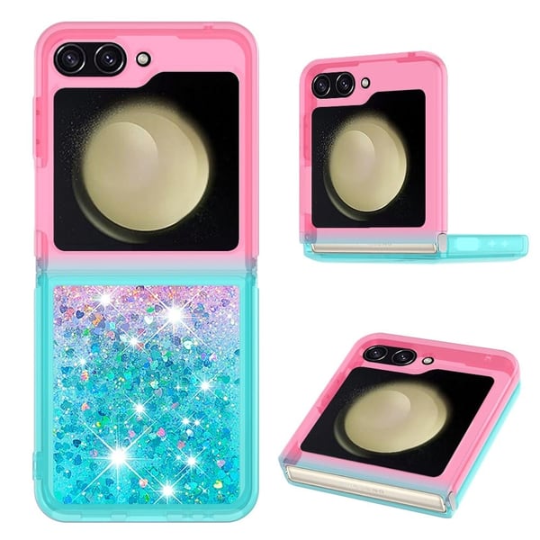 Samsung Galaxy Z Flip6 5G Case YB Quicksand Series-3 Gradient Quicksand Flexible Phone Cover - Pink+Sky Blue