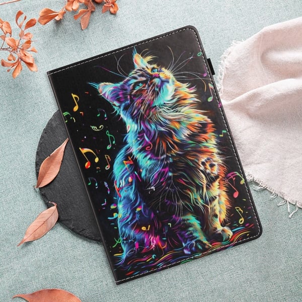 iPad Pro 11 (2024) Case Pattern Leather Tablet Cover with Auto Sleep / Wake, Card Holder - Musical Note Cat