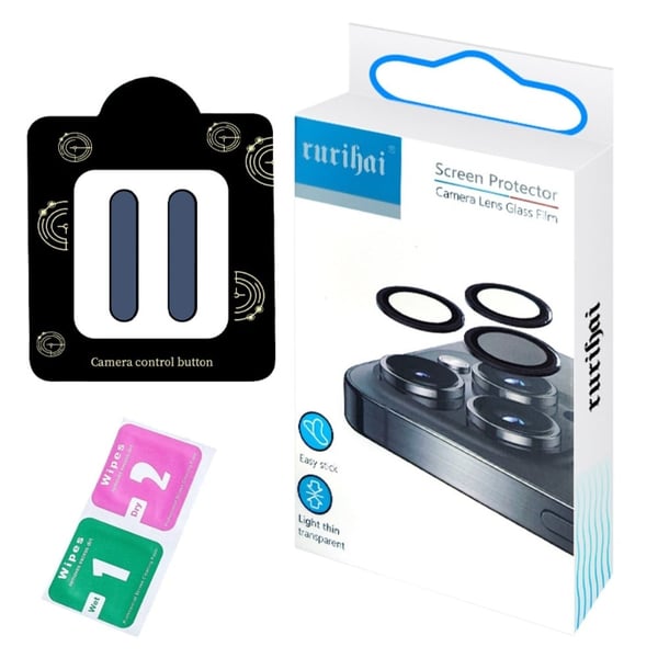 RURIHAI 2-pack Camera Control Button tarra iPhone 16 Pro Max / 16 Pro / 16 Plus / 16 lasi kameran painiketta suojus - Sininen