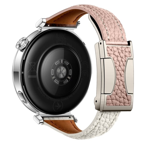 18mm Genuine Cow Leather Strap Garmin Venu 3S / Forerunner 265S / Forerunner 255S Litchi Texture Magnetic Buckle Watch Band - Pink+Beige