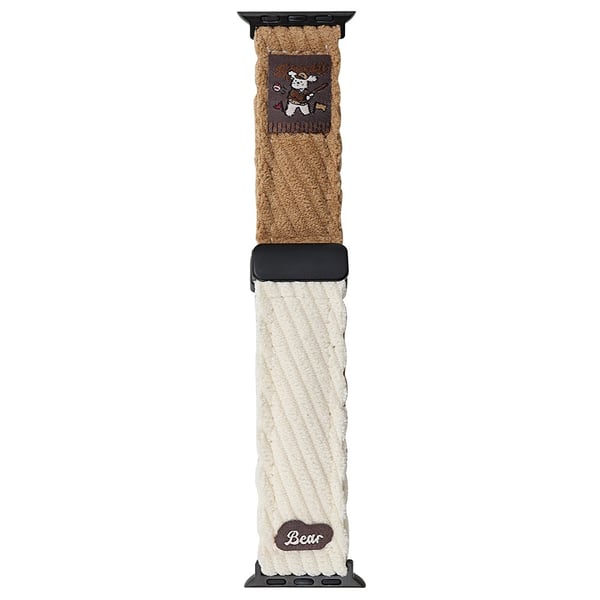 Corduroy Watch Band Apple Watch Series 10 42mm Magnetic Clasp Wrist Strap - Light Brown + White