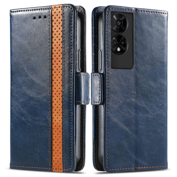 CASENEO 002 Series TCL 50 5G Case Stand Wallet Splicing Vegan Leather Cover - Blue