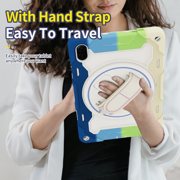 Honor Pad X9 / X8a Case Kickstand Hand Strap Bump Resistant and Silicone Tablet Cover - Colorful Blue