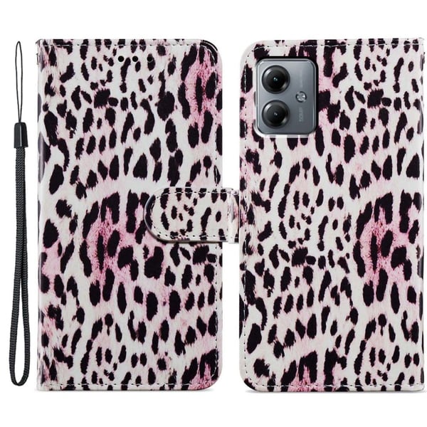 Motorola Moto G54 5G Case Vegan Leather Pattern Printing Stand Protective Phone Cover - Leopard