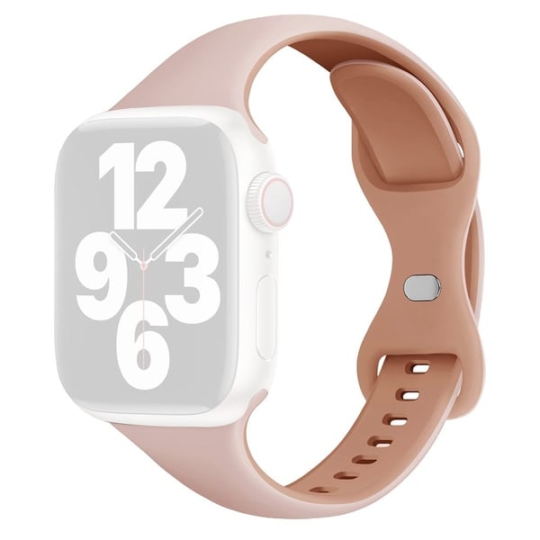 KALEBOL Silicone Strap Apple Watch Series 10 42mm Butterfly Buckle Watch Band - Pink + Rose Grey