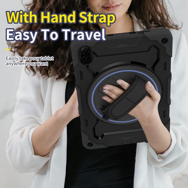 Honor Pad X9 / X8a Case Kickstand Hand Strap Bump Resistant and Silicone Tablet Cover - Black