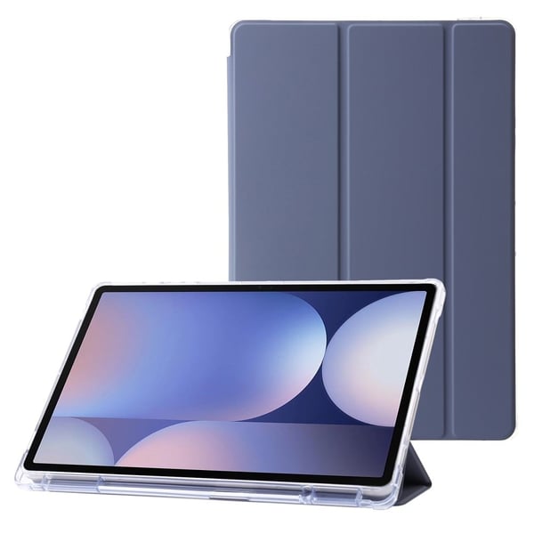 Samsung Galaxy Tab S10 Plus Case Tri-Fold Stand Leather Flexible Acrylic Clear Back Tablet Cover - Lavender Purple