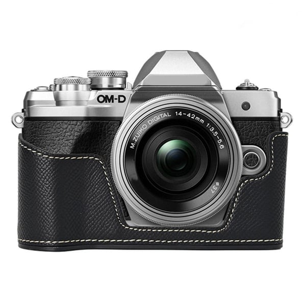 Olympus OM-D E-M10 Mark III Camera Case Textured Leather Bottom Case Easy to Replace Battery - Black Olympus OM-D E-M10 Mark III Camera Case Textured Leather Bottom Case Easy to Replace Battery - Black