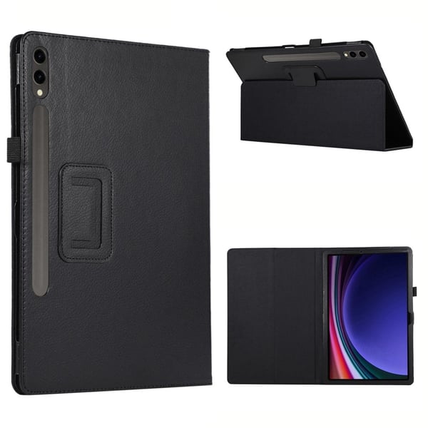 Samsung Galaxy Tab S10 Plus Case Bi-Fold Stand Leather Tablet Cover Litchi Texture - Black