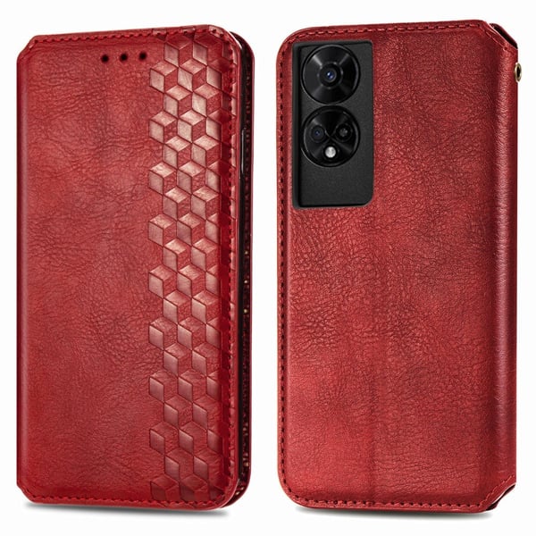 TCL 50 5G Vegan Leather Case Rhombus Imprint Wallet Stand Phone Cover - Red