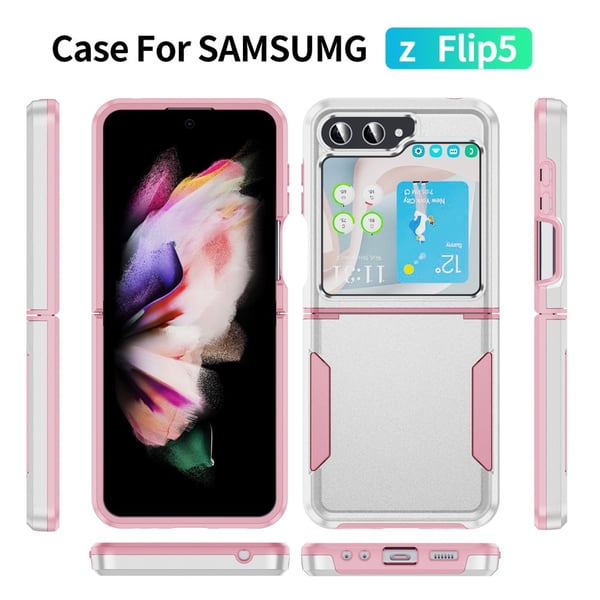 Samsung Galaxy Z Flip5 5G Case Bump Resistant and Flexible Military Grade Drop Protective Phone Cover - White + Pink