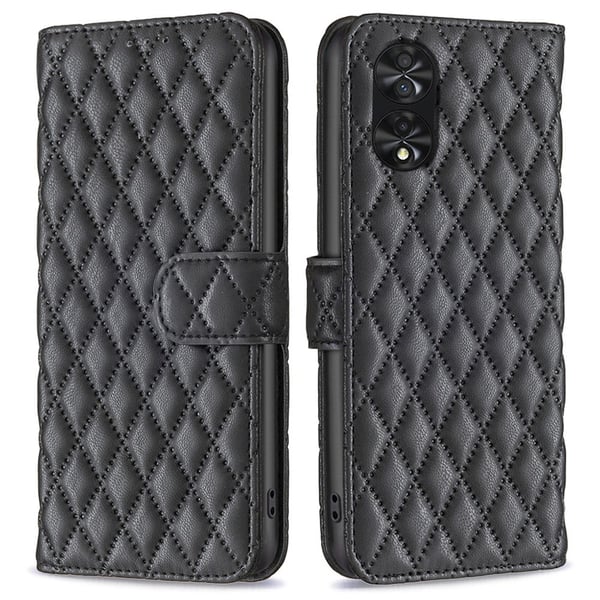 BINFEN COLOR BF Style-14 TCL 40 Nxtpaper 4G Leather Case Wallet Stand Rhombus Grid Phone Cover - Black