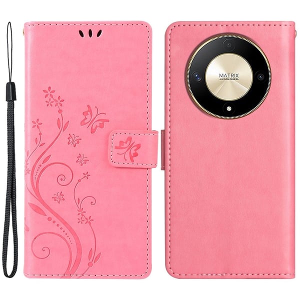 Honor Magic6 Lite 5G / X50 5G / X9b 5G Wallet Case Butterfly Leather Flip Phone Cover - Pink
