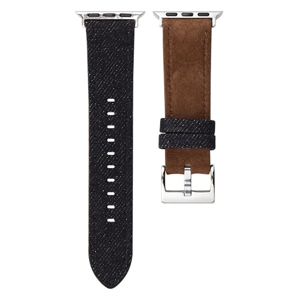 Splicing Color Watch Band Apple Watch Series 10 42mm Suede + Denim håndledsrem - Sort + Mørkebrun