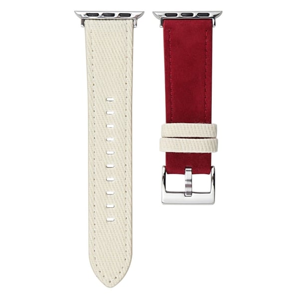 Splicing Color Watch Band Apple Watch Series 10 42mm Suede + Denim Wrist Strap - White + Red