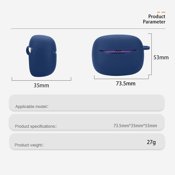 JBL Tune Buds 2 Bluetooth Earbuds Case Soft Silicone Cover with Anti-Lost Buckle - Dark Blue
