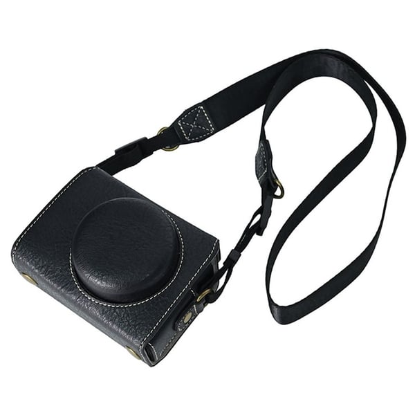 Sony ZV-1F Protective Cover Litchi Textured Vegan Leather Camera Case with Shoulder Strap - Black
