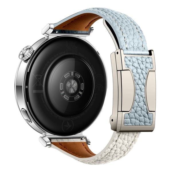 20mm Genuine Cow Leather Strap Samsung Galaxy Watch7 44mm / 40mm / Huawei Watch GT 3 42mm Litchi Texture Magnetic Watch Band - Blue+Beige