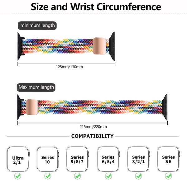 KALEBOL Braided Watch Strap Apple Watch Series 10 46mm Magnetic Nylon Wristbands - White Rainbow