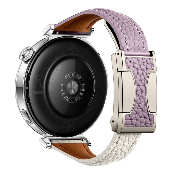 18mm Genuine Cow Leather Strap Garmin Venu 3S / Forerunner 265S / Forerunner 255S Litchi Texture Magnetic Buckle Watch Band - Purple+Beige