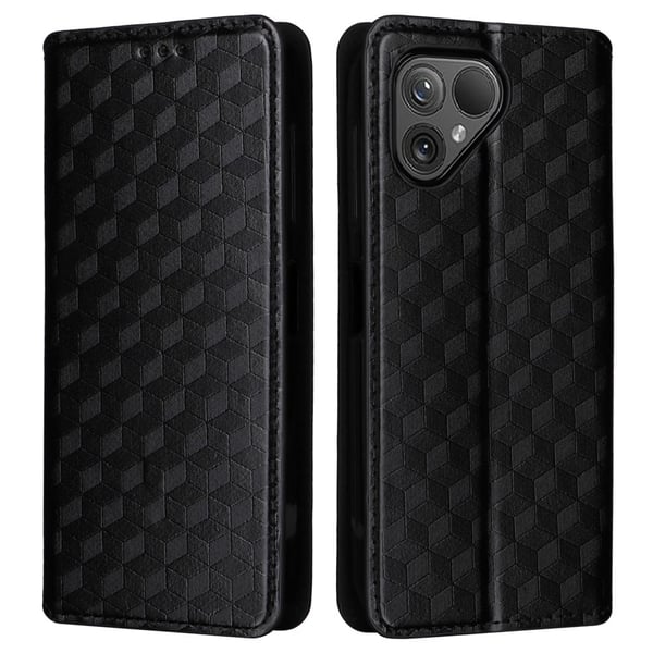 Fairphone 5 Leather Case Rhombus Imprinted Stand Wallet Phone Cover - Black