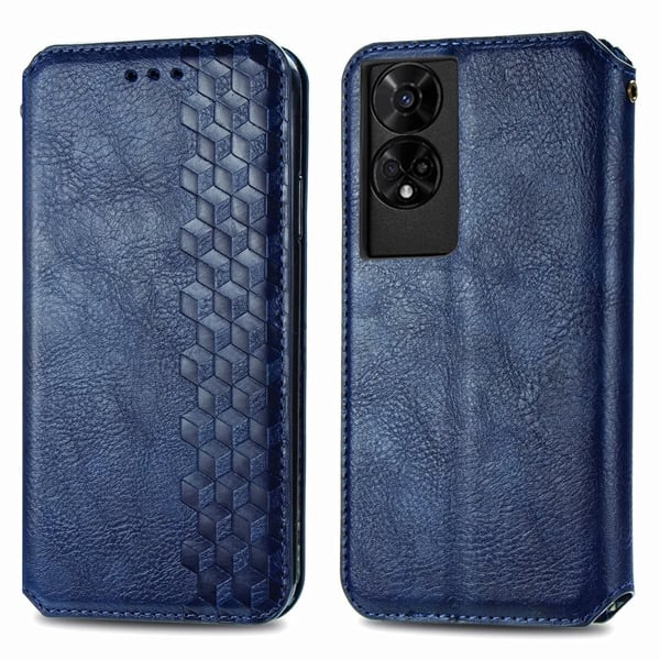 TCL 50 5G Vegansk læderetui Rhombus Imprint Wallet Stand Phone Cover - Blå