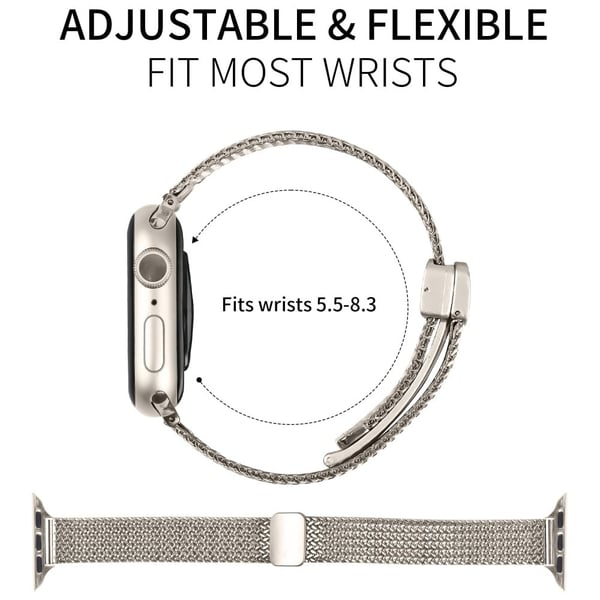 Milanese Watch Band Apple Watch Series 10 46mm Herringbone Stainless Steel Strap - Starlight