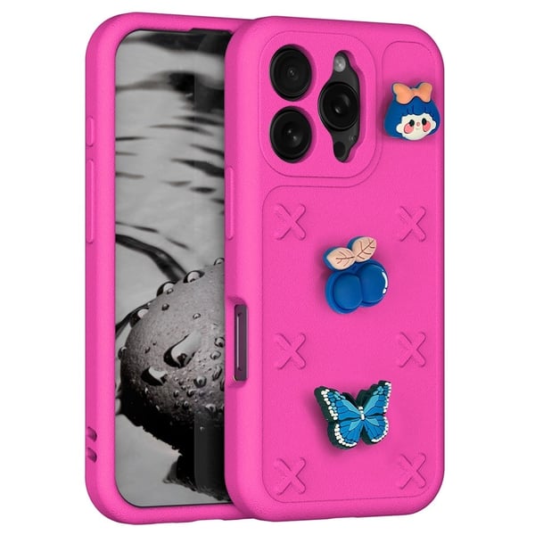 iPhone 16 Pro Max Case Butterfly Floral Series 3D Pattern EVA Anti Drop Phone Cover - Rose