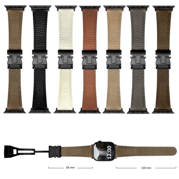 Genuine Cow Leather Strap Apple Watch Series 10 42mm Litchi Texture Magnetic Buckle Watch Band - Dark Coffee