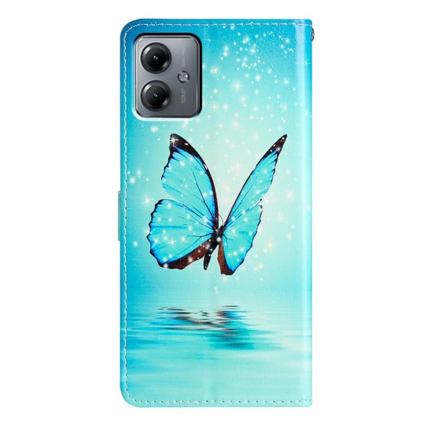 Motorola Moto G54 5G Case Vegan Leather Pattern Printing Stand Protective Phone Cover - Blue Butterfly