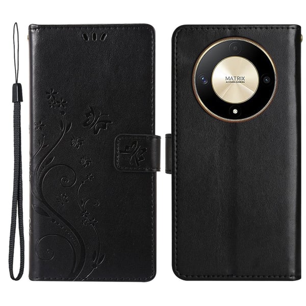Honor Magic6 Lite 5G / X50 5G / X9b 5G Wallet Case Butterfly Leather Flip Phone Cover - Black