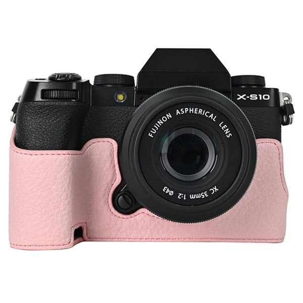 Fujifilm X-S10 Camera Case Large Cutout Litchi Texture Vegansk Læder Cover - Lyserød Fujifilm X-S10 Camera Case Large Cutout Litchi Texture Vegansk Læder Cover - Lyserød