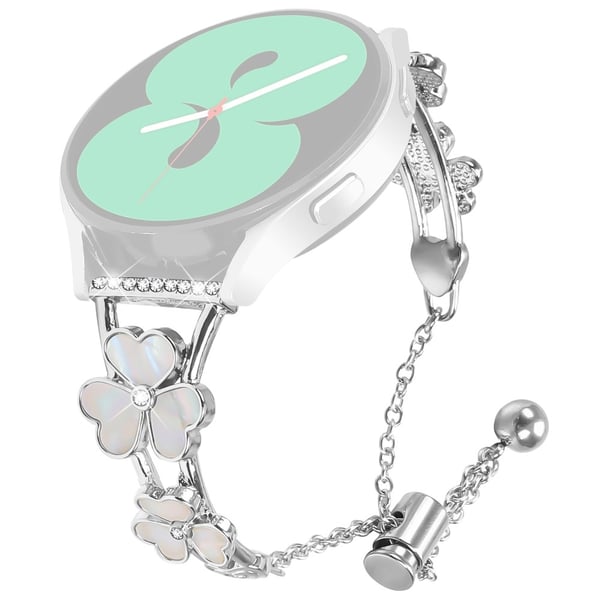 Samsung Galaxy Watch Active Watchband Heart Clover Decor Silver Zinc Alloy Metal Strap