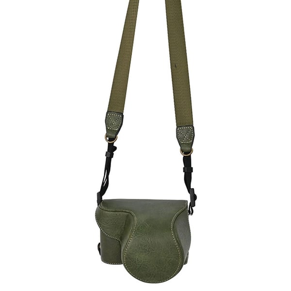 Sony Alpha ZV-E10 Camera Case Litchi Texture Leather Cover with Battery Hole and Strap - Green