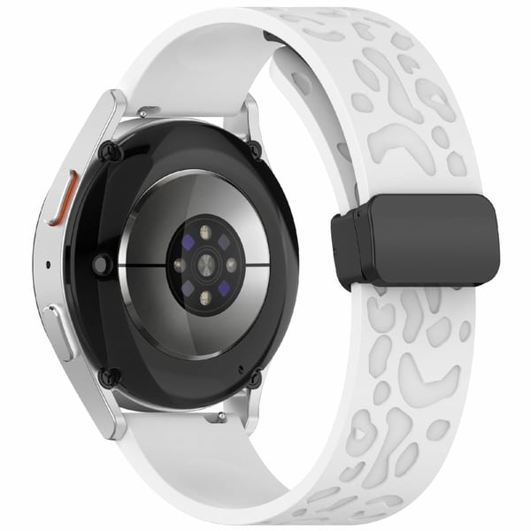 KALEBOL 20mm Magnetic Silicone Strap Samsung Galaxy Watch6 Classic 47mm / 43mm / Huawei Watch GT 3 Pro 43mm Leopard Print Watch Band - White