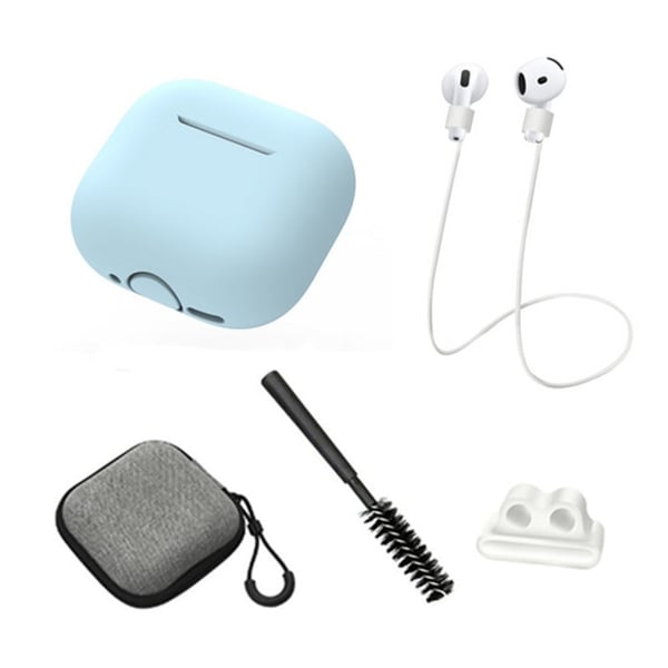 AirPods 4 Earphones 5 in 1 Protective Case and Anti Lost Rope and Storage Case and Brush and Watch Band Earbud Holder - Sky Blue AirPods 4 Earphones 5 in 1 Protective Case and Anti Lost Rope and Storage Case and Brush and Watch Band Earbud Holder - Sky Blue