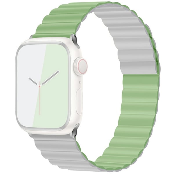 KALEBOL Magnetic Watch Band Apple Watch Series 10 46mm Silicone Strap - Green Light Grey