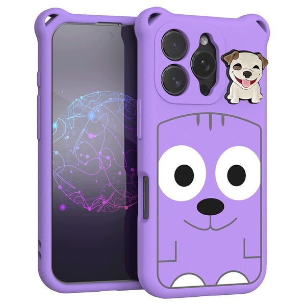 iPhone 16 Pro Case Cartoon Dog EVA Anti Drop Phone Cover with Camera Lens Cover - Purple