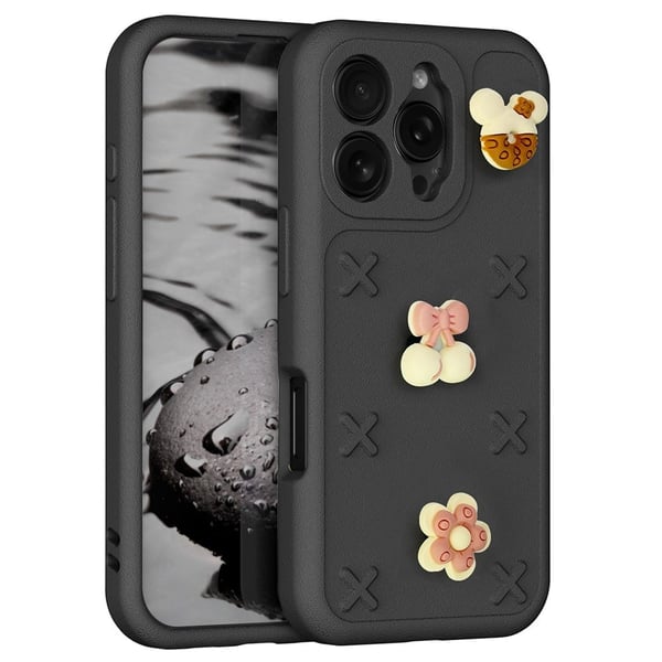 iPhone 16 Pro Case Butterfly Floral Series 3D Pattern EVA Anti Drop Phone Cover - Black