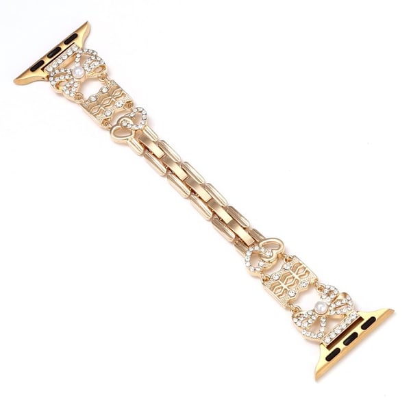 Metal Strap Apple Watch Series 10 46mm Bowknot Decor Watch Band - Gold