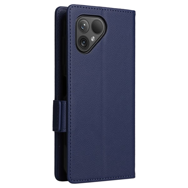 Fairphone 5 Etui Litchi Texture Vegansk Læder Telefoncover med rem - Mørkeblå